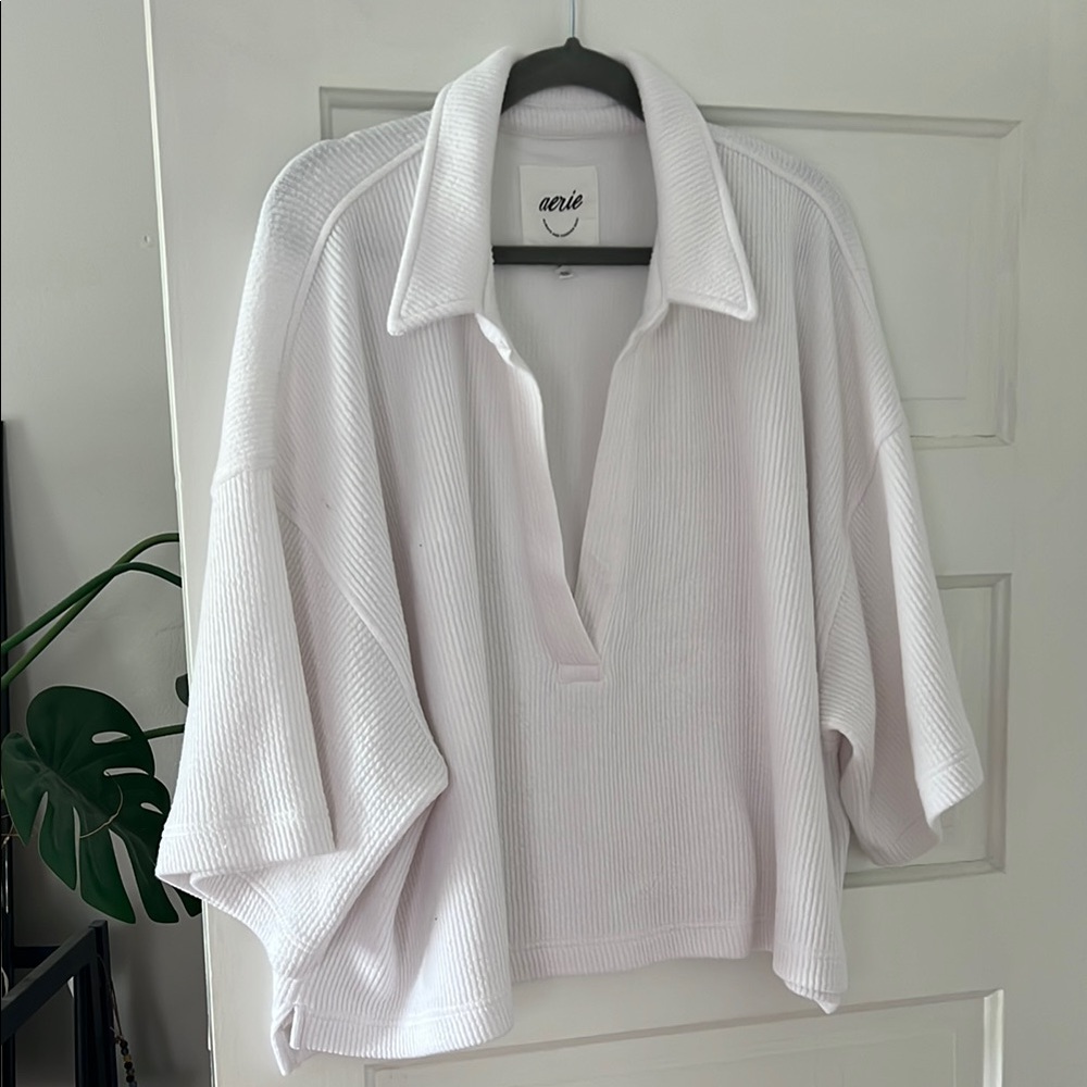 Aerie Ribbed Polo Terry Pullover